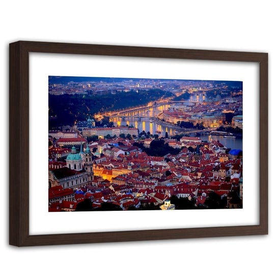 Obraz w ramie brązowej FEEBY, Praga Miasto Noc 120x80 Feeby