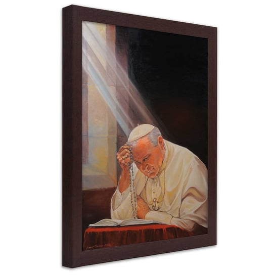 Obraz w ramie brązowej FEEBY, REPRODUKCJA Papież Jan Paweł II 30x45 Feeby