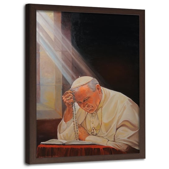 Obraz w ramie brązowej FEEBY, REPRODUKCJA Papież Jan Paweł II 80x120 Feeby