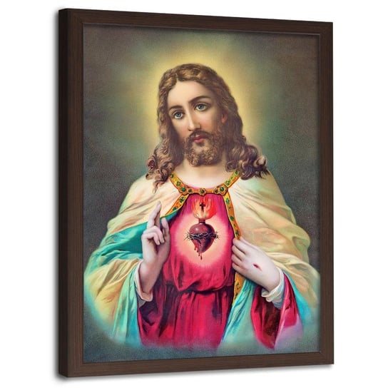 Obraz w ramie brązowej FEEBY, REPRODUKCJA Serce Jezusa 80x120 Feeby