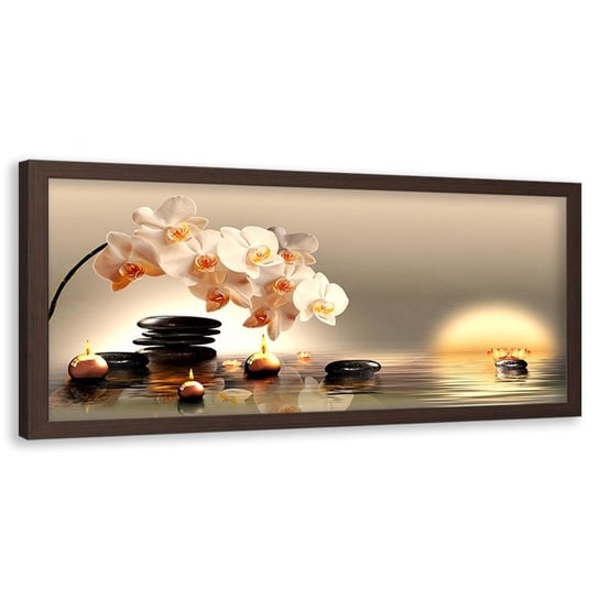 Obraz w ramie brązowej FEEBY, Świeczki i kamienie zen, 140x45 cm Feeby