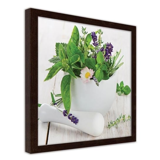 Obraz w ramie brązowej FEEBY, Świeże zioła, 80x80 cm Feeby