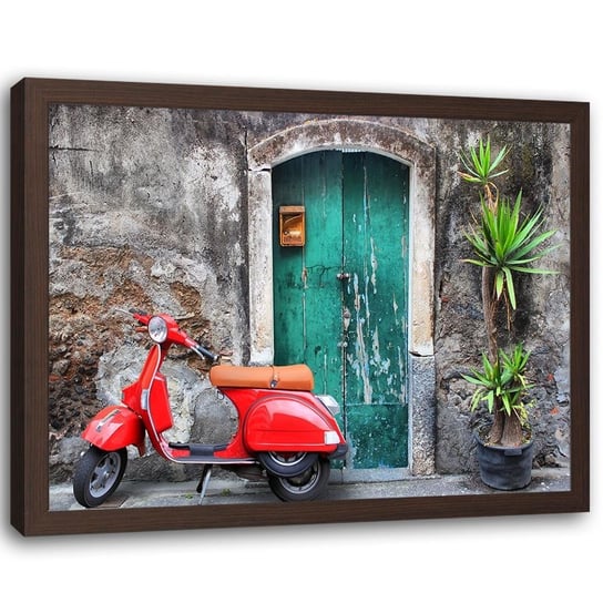 Obraz w ramie brązowej FEEBY, Toscana czerwony skuter 120x80 Feeby