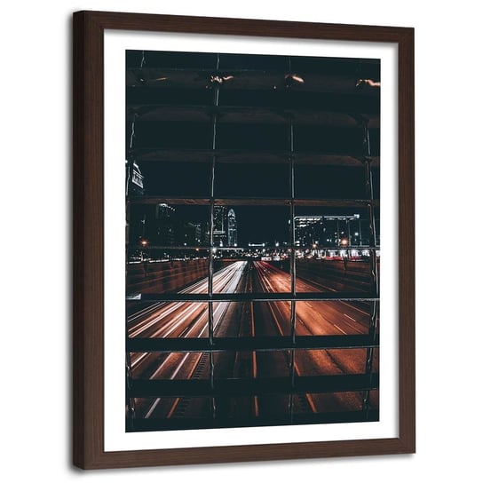 Obraz w ramie brązowej FEEBY, Ulica nocą, 60x90 cm Feeby