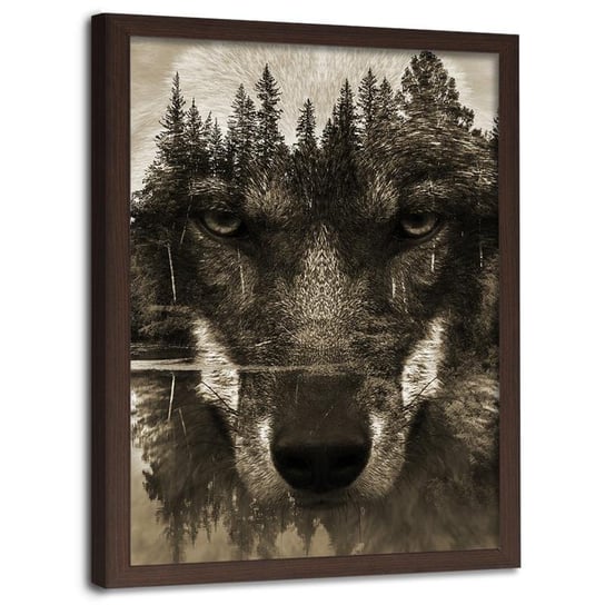 Obraz w ramie brązowej FEEBY, Wilk Czarny Zwierzęta 20x30 Feeby