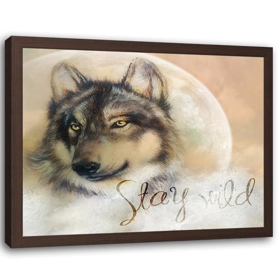 Obraz w ramie brązowej FEEBY, Wilk Zwierzęta Natura beżowy 60x40 Feeby