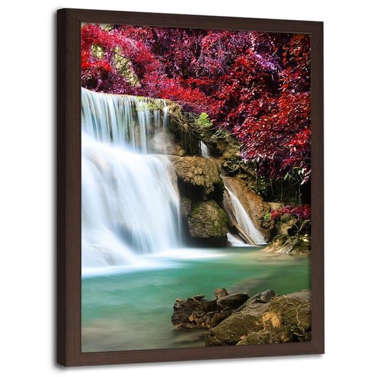 Obraz w ramie brązowej FEEBY Wodospad las krajobraz, 60x80 cm Feeby