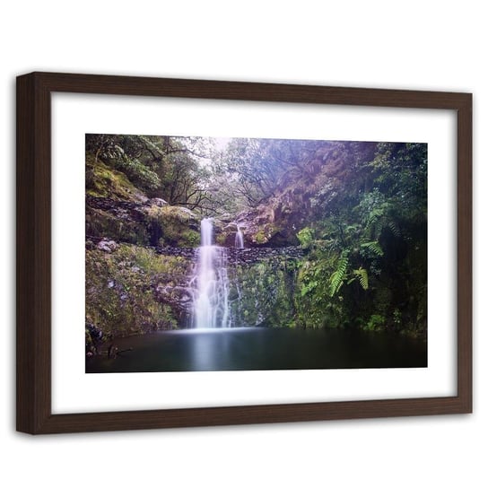 Obraz w ramie brązowej FEEBY, Wodospad Las Przyroda 90x60 Feeby