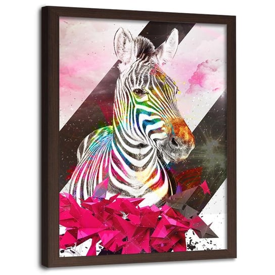 Obraz w ramie brązowej FEEBY, Zebra Abstrakcja Kolorowy 70x100 Feeby