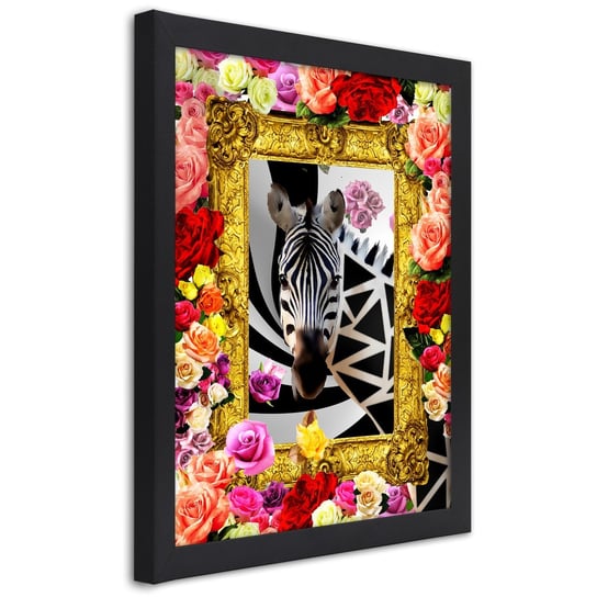 Obraz w ramie czarnej FEEBY, Abstrakcja Kwiaty Zebra 30x45 Feeby