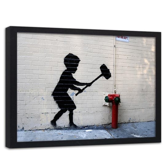 Obraz w ramie czarnej FEEBY, Banksy Chłopiec z młotem 120x80 Feeby