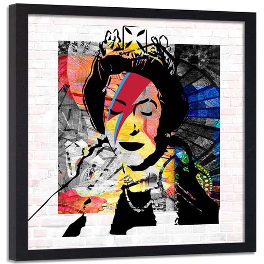 Obraz w ramie czarnej FEEBY, Banksy Królowa Angielska 40x40 Feeby