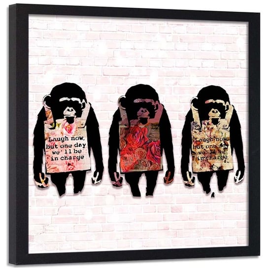 Obraz w ramie czarnej FEEBY, Banksy Małpy Kolorowy 50x50 Feeby