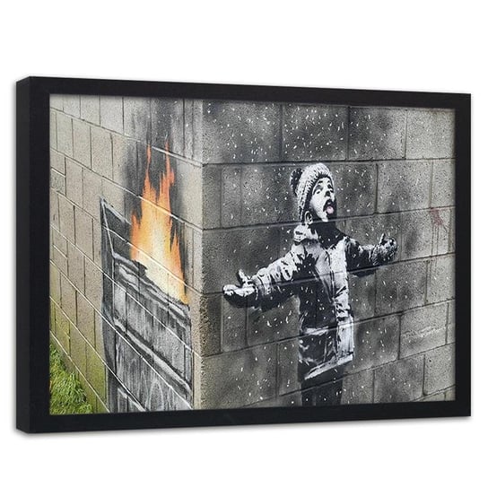 Obraz w ramie czarnej FEEBY, Banksy Mural Chłopiec 120x80 Feeby