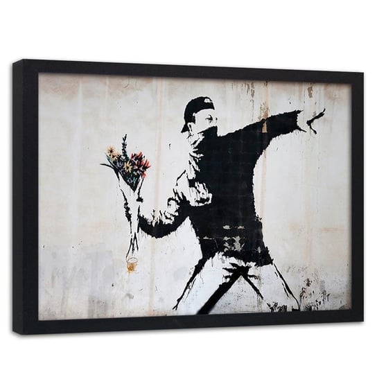 Obraz w ramie czarnej FEEBY, Banksy Mural Street Art 120x80 Feeby