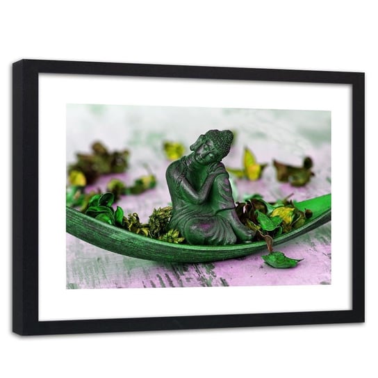 Obraz w ramie czarnej FEEBY, Buddha AZJA INDIE RELIGIA zielony 120x80 Feeby