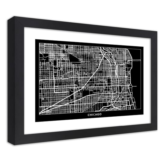 Obraz w ramie czarnej FEEBY, Chicago Plan Miasta 45x30 Feeby