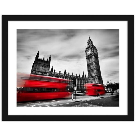 Obraz w ramie czarnej FEEBY Czerwone autobusy w ruchu i Big Ben, 100x70 cm Feeby