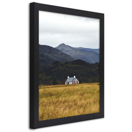 Obraz w ramie czarnej FEEBY, Dom Góry Pole Krajobraz obraz 20x30 Feeby