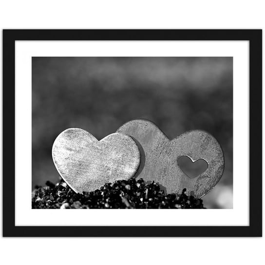 Obraz w ramie czarnej FEEBY Dwa metalowe serca, 100x70 cm Feeby