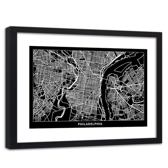 Obraz w ramie czarnej FEEBY, Filadelfia Plan Miasta 120x80 Feeby