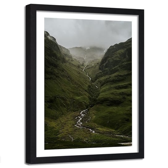 Obraz w ramie czarnej FEEBY, Góry Rzeka Mgła Natura 60x80 Feeby