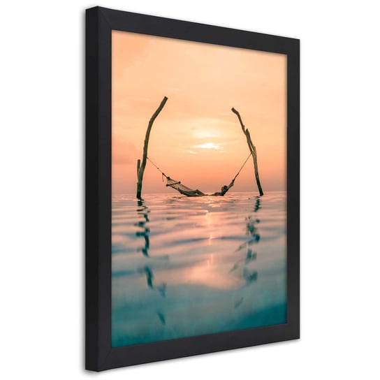 Obraz w ramie czarnej FEEBY, Hamak Morze Słońce Widok 20x30 Feeby