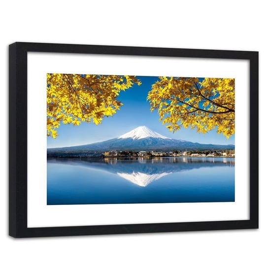 Obraz w ramie czarnej FEEBY, JAPONIA Góra FUJI żółte liście 60x40 Feeby