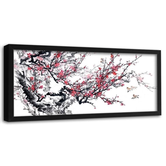 Obraz w ramie czarnej FEEBY, Japońskie kwiaty wiśni 140x45 Feeby