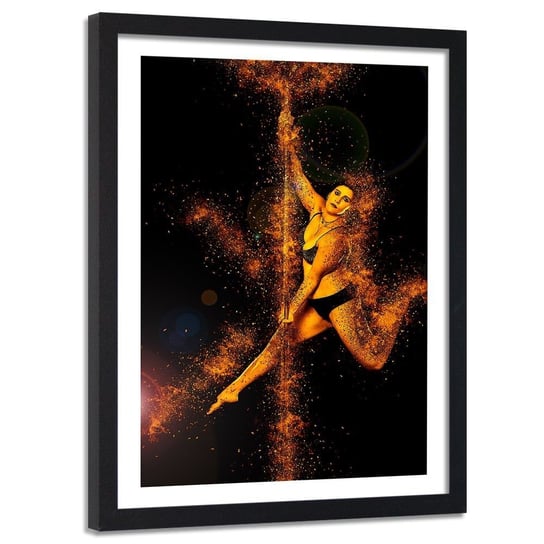 Obraz w ramie czarnej FEEBY, Kobieta Taniec Rura Złoty 40x60 Feeby
