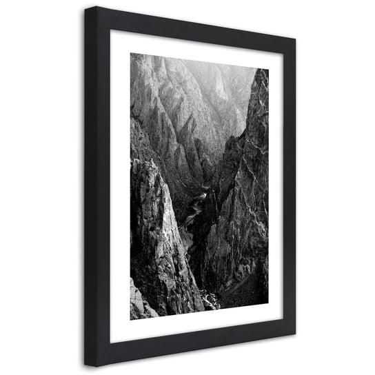 Obraz w ramie czarnej FEEBY, Krajobraz Góry Czarno Biały 20x30 Feeby