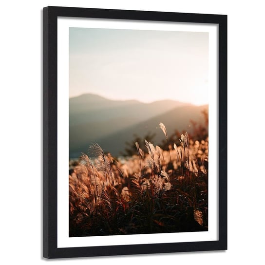 Obraz w ramie czarnej FEEBY, Łąka Góry Widok Beżowy 80x120 Feeby