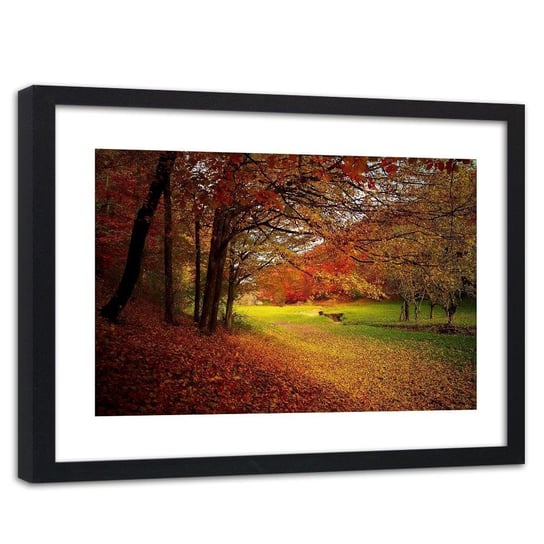 Obraz w ramie czarnej FEEBY, Las polana liście jesień 120x80 Feeby