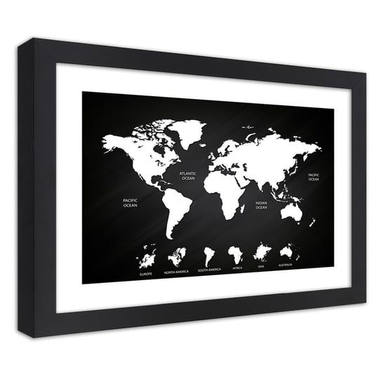 Obraz w ramie czarnej FEEBY, Mapa Świata Biuro 30x20 Feeby