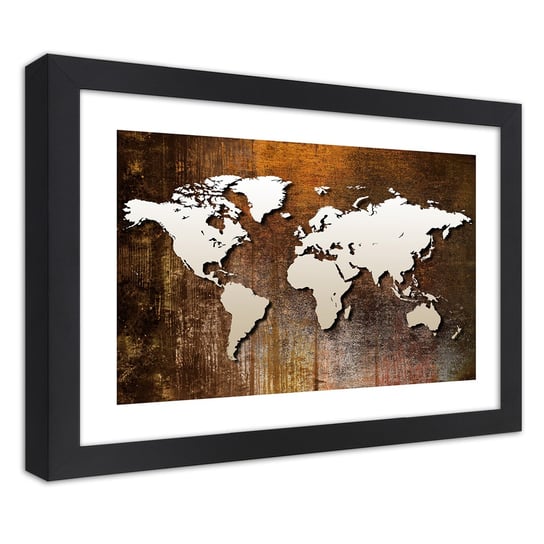 Obraz w ramie czarnej FEEBY, Mapa Świata Brązowa 100x70 Feeby