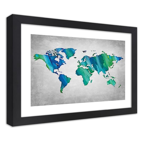Obraz w ramie czarnej FEEBY, Mapa Świata Kolorowy Biuro 45x30 Feeby