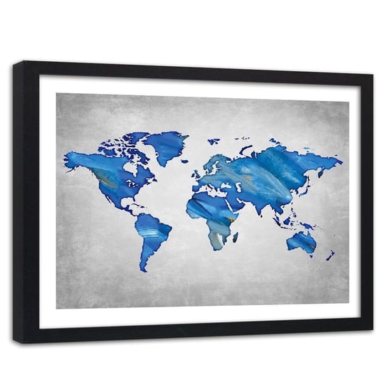 Obraz w ramie czarnej FEEBY, Mapa Świata Niebieski 120x80 Feeby