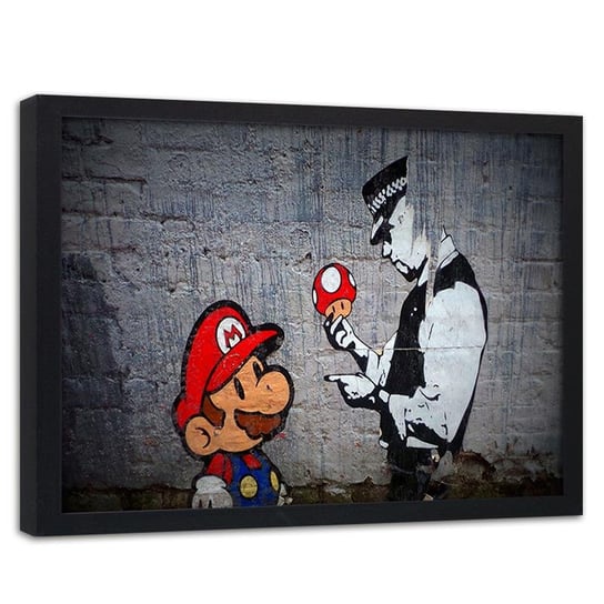 Obraz w ramie czarnej FEEBY, MŁODZIEŻOWY Banksy Super Mario 120x80 Feeby