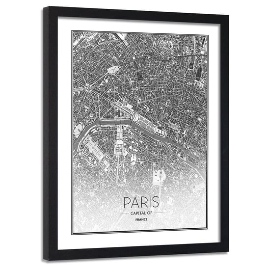Obraz w ramie czarnej FEEBY, Paryż Plan Miasta 80x120 Feeby