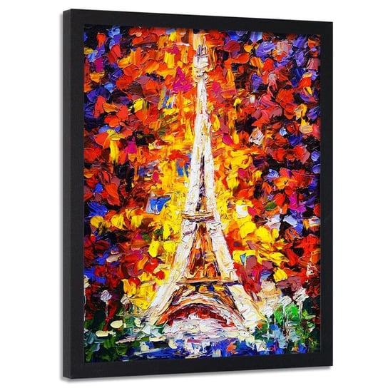 Obraz w ramie czarnej FEEBY, Paryż Wieża Eiffla kolorowy 60x80 Feeby