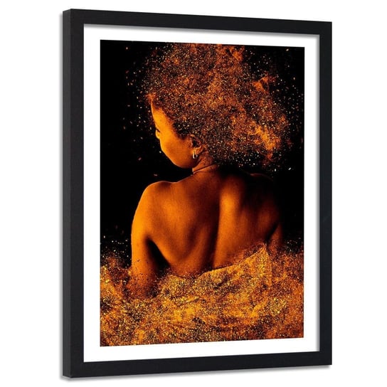 Obraz w ramie czarnej FEEBY, Piękna Kobieta Złoty Pył 60x90 Feeby