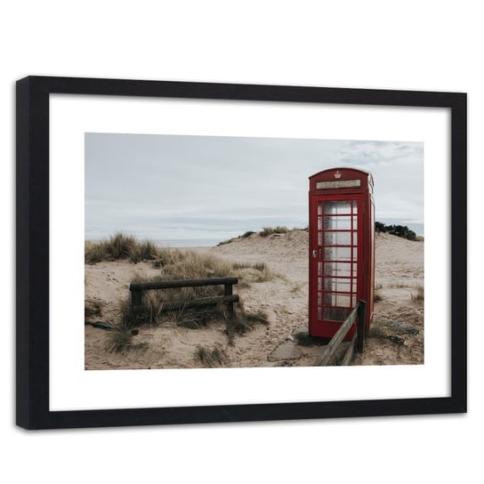 Obraz w ramie czarnej FEEBY, Plaża Londyn Budka Telefon 90x60 Feeby