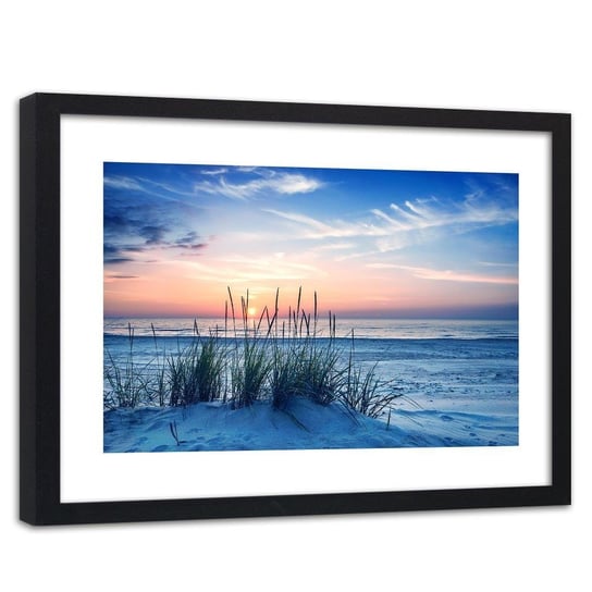 Obraz w ramie czarnej FEEBY, Plaża trawy wydmy morze 60x40 Feeby