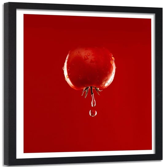 Obraz w ramie czarnej FEEBY, Pomidor Warzywa Krople wody 60x60 Feeby