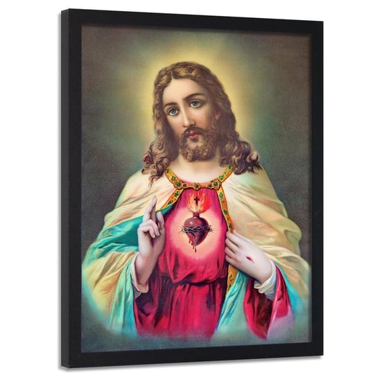 Obraz w ramie czarnej FEEBY, REPRODUKCJA Serce Jezusa 60x90 Feeby