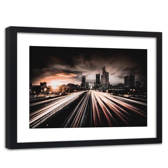 Obraz w ramie czarnej FEEBY, Światła miasta nocą, 60x40 cm Feeby