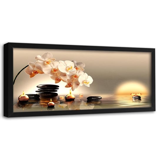 Obraz w ramie czarnej FEEBY, Świeczki i kamienie zen, 140x45 cm Feeby