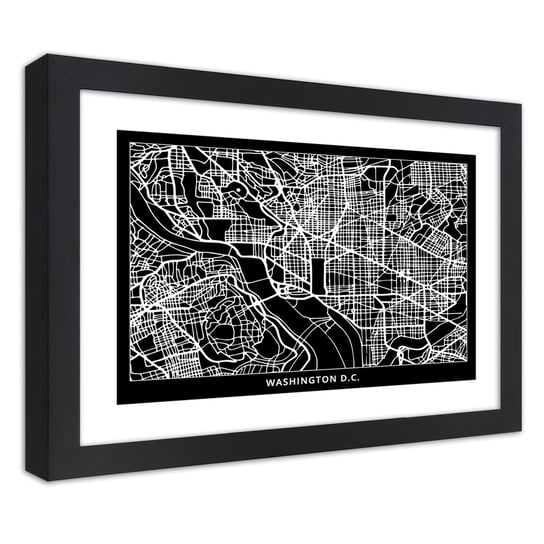 Obraz w ramie czarnej FEEBY, Waszyngton Plan Miasta 45x30 Feeby