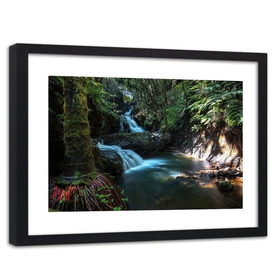 Obraz w ramie czarnej FEEBY, Wodospad Las Przyroda 120x80 Feeby