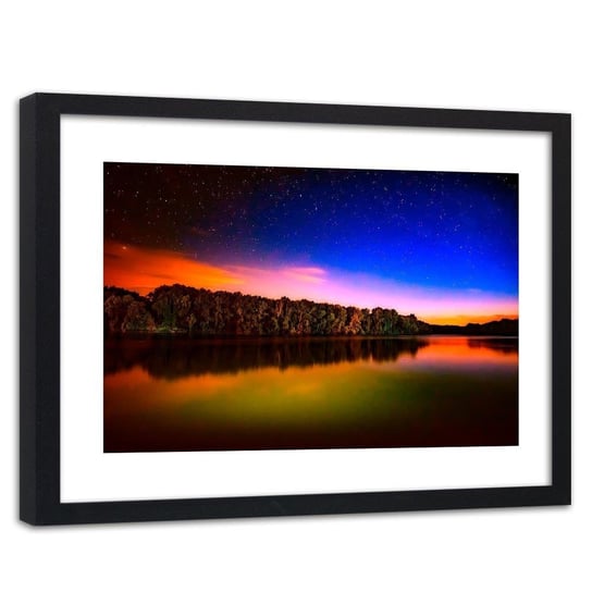 Obraz w ramie czarnej FEEBY, Zachód Słońca nad Jeziorem 120x80 Feeby
